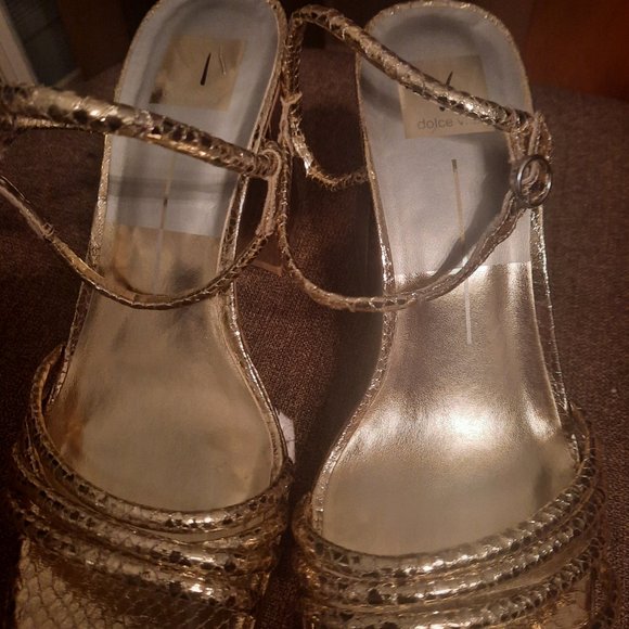 Dolce Vita Albany Block Heel Gold Snake Sandal, size 9.5 - Picture 3 of 7